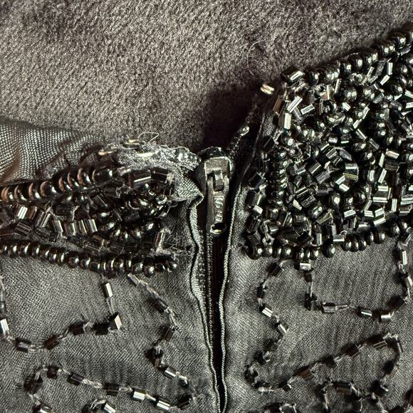 Laurence Kazar Silk Beaded Evening Shell Top Long Black Embellished Size M - Picture 6 of 13